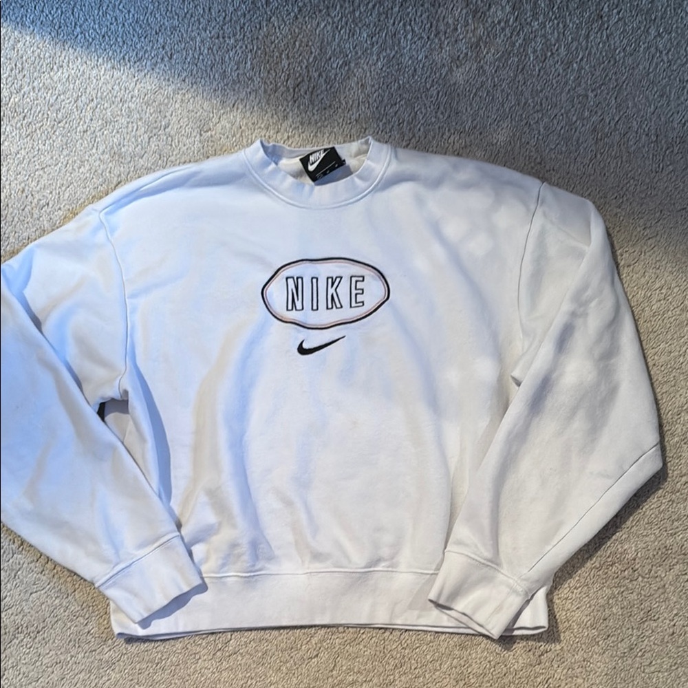 Nike White Crewneck Sweater Cotton Blend
